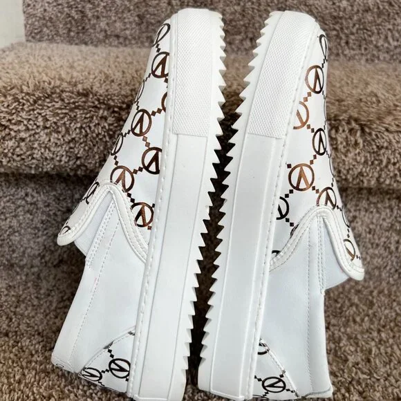 Valentino Women's White/ Brown Logo Leather Slip-on Sneakers